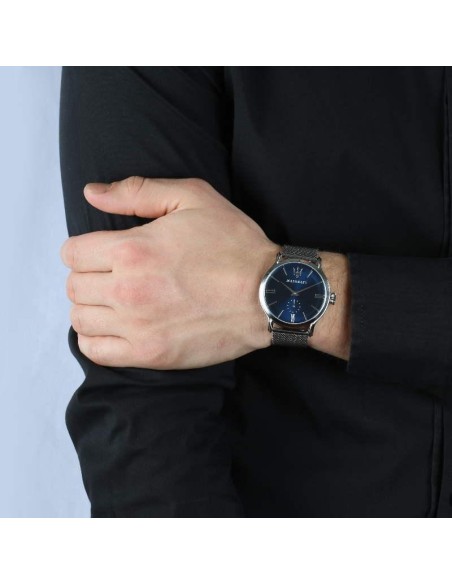 Orologio MASERATI uomo Epoca tempo acciaio mesh / blu