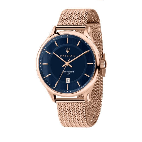 Maserati Gentleman 43mm 3h blue dial rg mesh br