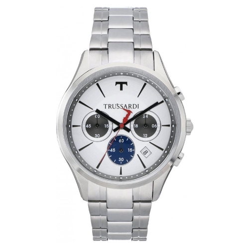 Trussardi Tfirst gent 43mm chr silver dial ss br