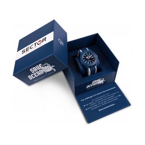 Sector Save the ocean 43mm 3h blue dia blu+wh s maschile