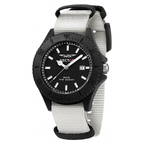 Sector Save the ocean 43mm 3h blk dial white st maschile