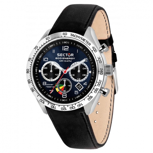 Sector 695 eco solar chr 45mm blue dial blk st uomo R3271613002