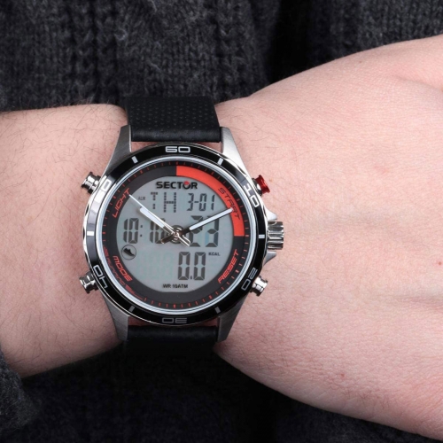 Sector Master 45mm 3h grey+digital dial blk st uomo R3271615001