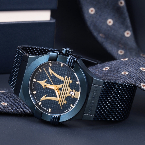 Maserati Blue edition 42mm 3h blue dial mesh br maschile