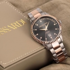 Trussardi T-bent 43mm 3h gun dial br ss+rg