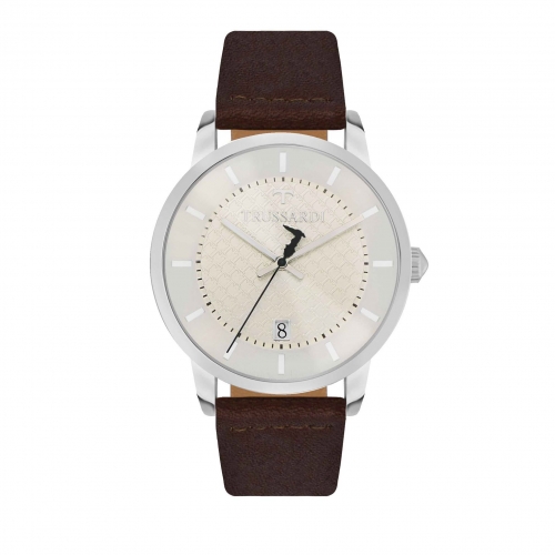 Trussardi T-genus 40mm 3h silver dial d.brown st