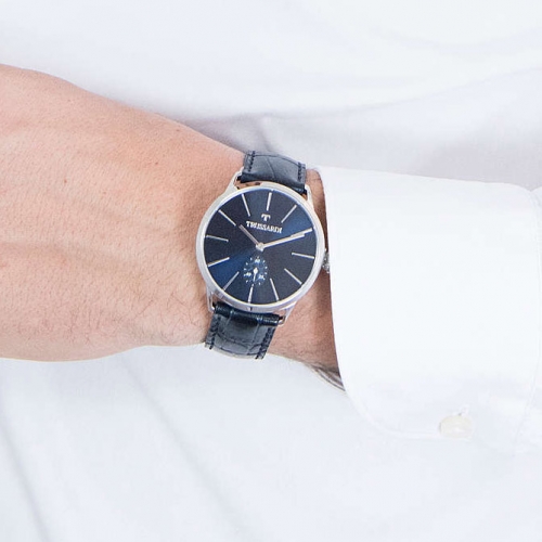 Trussardi T-world 40mm 3h blue dial brown st