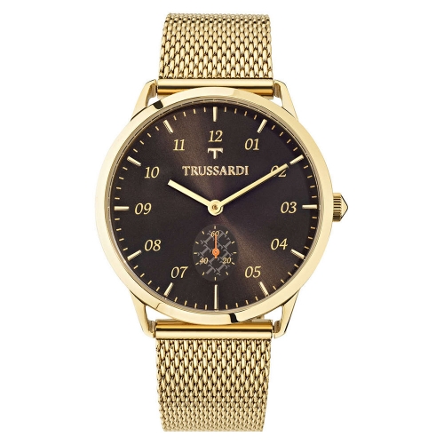 Trussardi T-world 40mm 3h ivory dial mesh band yg