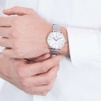 Trussardi T-wolrd 40mm 3h white dial mesh band ss