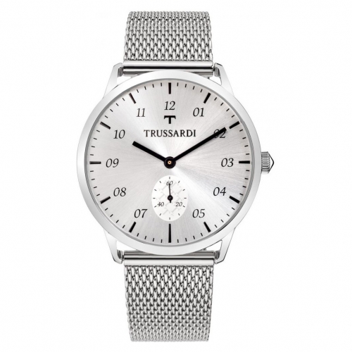 Trussardi T-wolrd 40mm 3h white dial mesh band ss