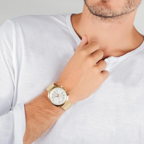 Trussardi T-king 39.5mm chr white dial yg mesh