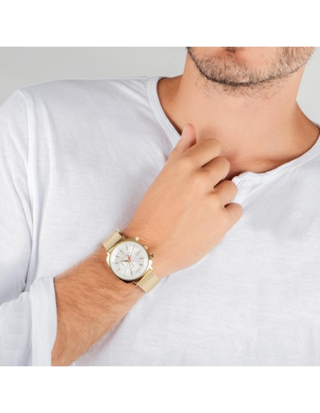 Trussardi T-king 39.5mm chr white dial yg mesh