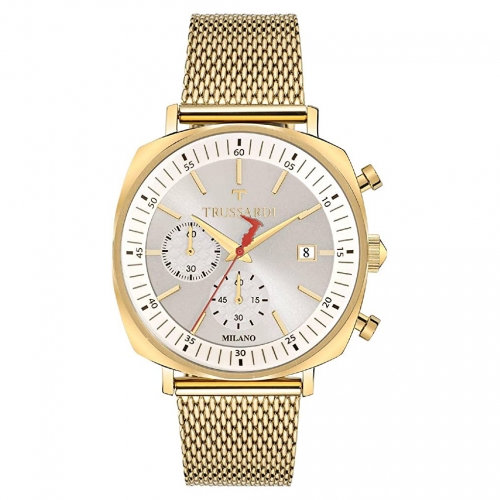 Trussardi T-king 39.5mm chr white dial yg mesh