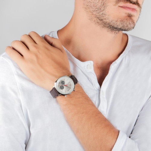 Trussardi T-king 39.5mm chr white dial brlack st