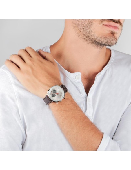 Trussardi T-king 39.5mm chr white dial brlack st