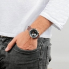 Trussardi T-king 39.5mm chr blk dial brown st