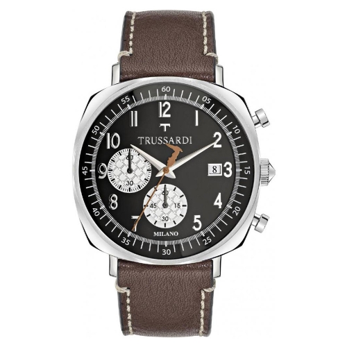 Trussardi T-king 39.5mm chr blk dial brown st