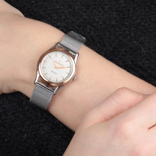 Trussardi T-light 32mm 2h w/silver dial mesh br ss