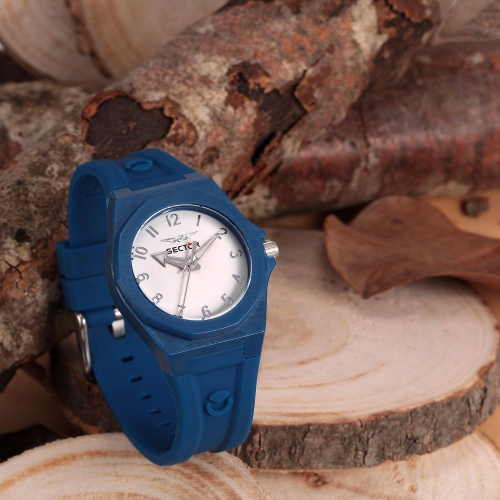 Sector 960 33mm 3h white dial blue silicon st femminile
