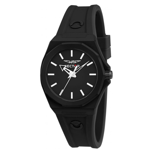 Sector 960 33mm 3h black dial black silicon st femminile