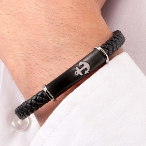 Sector Bandy br. blk leather ip blk+ss 190mm maschile SZV61