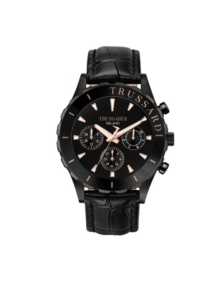 Orologio TRUSSARDI uomo T-logo cronografo pelle total black