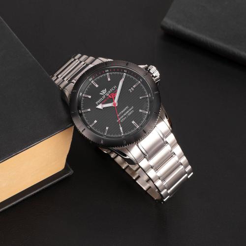 Philip Watch Grand reef 43mm 3h auto black dial br ss maschile