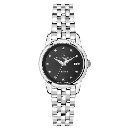 Philip Watch Anniversary 30mm 3h blk dial w/dia br ss donna
