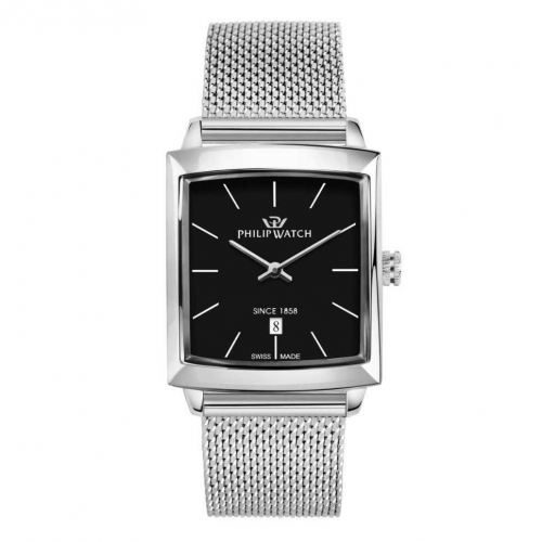 Philip Watch Newport 35x30mm 2h black dial mesh br ss maschile