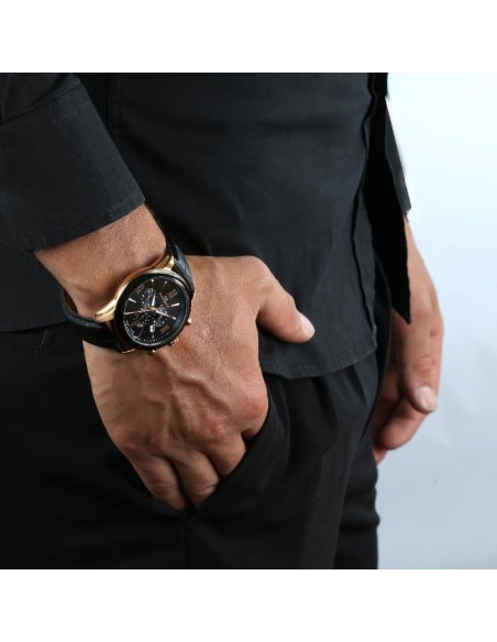 Philip Watch Seahorse chr 44mm black dial black strap uomo