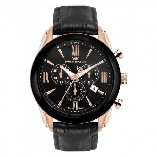 Philip Watch Seahorse chr 44mm black dial black strap uomo