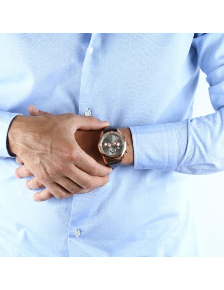 Philip Watch Seahorse chr 44mm gray dial brown strap uomo