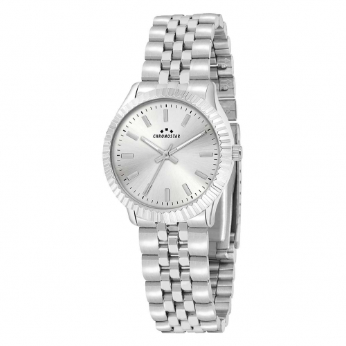 Chronostar Luxury 34mm 3h silver dial bracelet ss