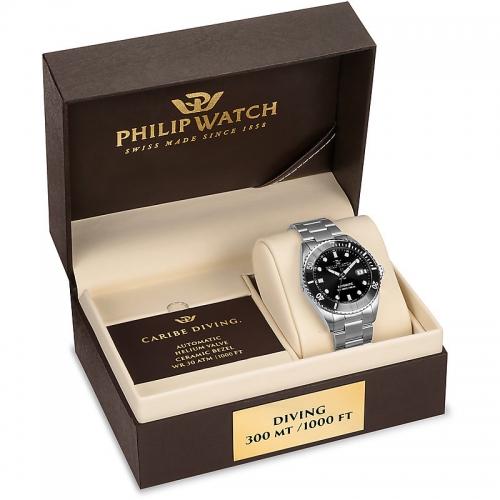 Philip Watch Caribe 42mm auto 3h black dial br ss