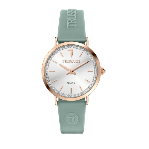 Trussardi T-motif 33mm 2h wsilver dial green st