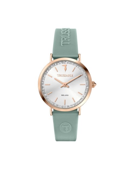 Trussardi T-motif 33mm 2h wsilver dial green st