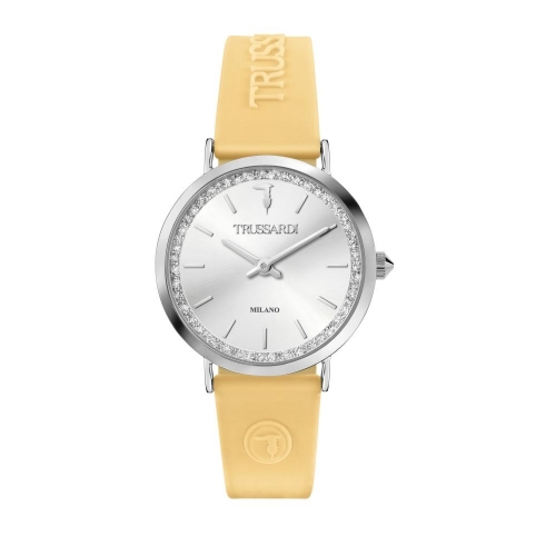 Trussardi T-motif 33mm 2h wsilver dial yellow st