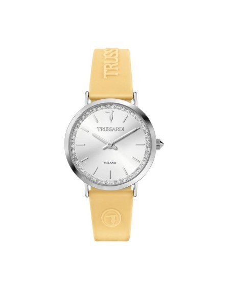 Trussardi T-motif 33mm 2h wsilver dial yellow st