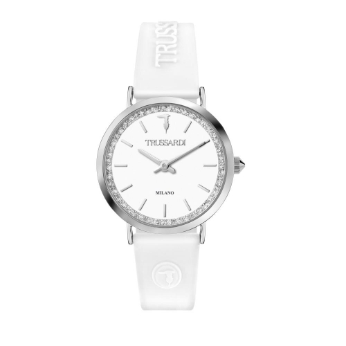 Trussardi T-motif 33mm 2h white dial white sil st
