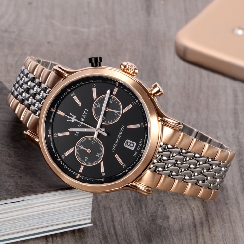 Maserati Epoca 42mm chr blk matt dial br ss+rg maschile