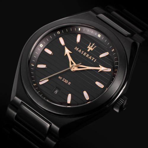 Maserati Triconic 40mm 3h black dial br black