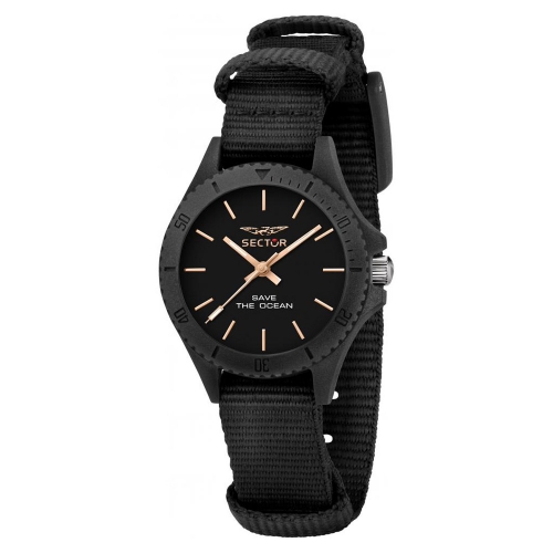 Sector Save the ocean 32mm 3h blk dial blk st femminile