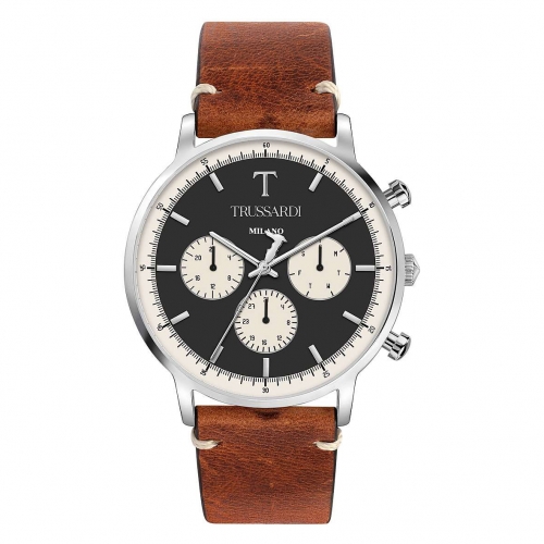 Trussardi T-gentleman 43mm mul blk dial l.brown s