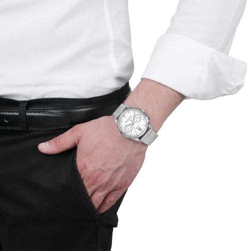 Trussardi T-genus 40mm chr white dial mesh br ss