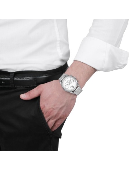 Trussardi T-genus 40mm chr white dial mesh br ss