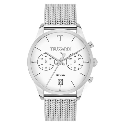 Trussardi T-genus 40mm chr white dial mesh br ss