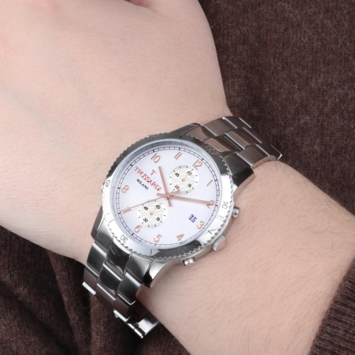 Trussardi T-style 44mm chro w/silver dial br ss