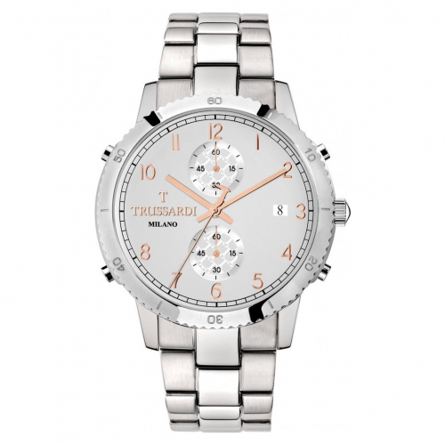 Trussardi T-style 44mm chro w/silver dial br ss