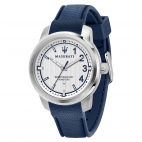 Maserati Royale 45mm 3h silver dial blue st uomo R8851137003