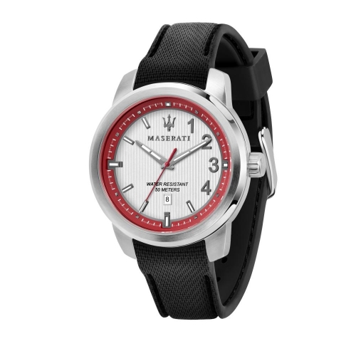 Maserati Royale 45mm 3h silver dial black st uomo R8851137004